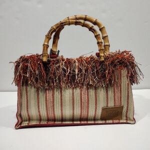 Chic Pink and Brown Tote with Bamboo Handle